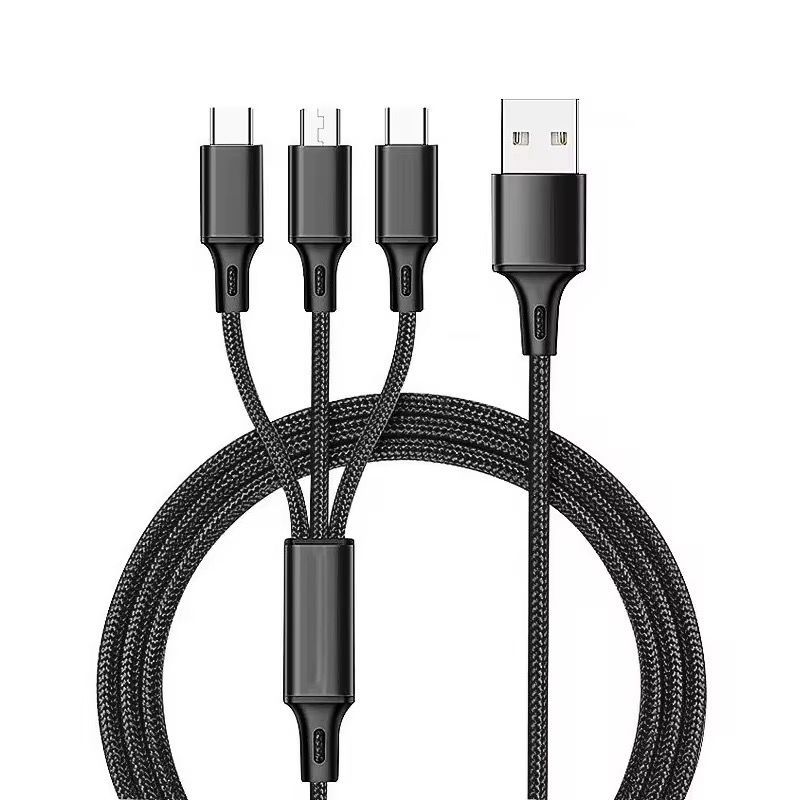 SMART - CABLE 3 EN 1 DE CARGA RAPIDA 1.2 METROS NEGRO RECUBRIMIENTO DE NYLON