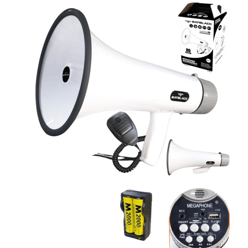 BATBLACK - megáfono recargable batblack de 80w con sistema de grabación y sirena