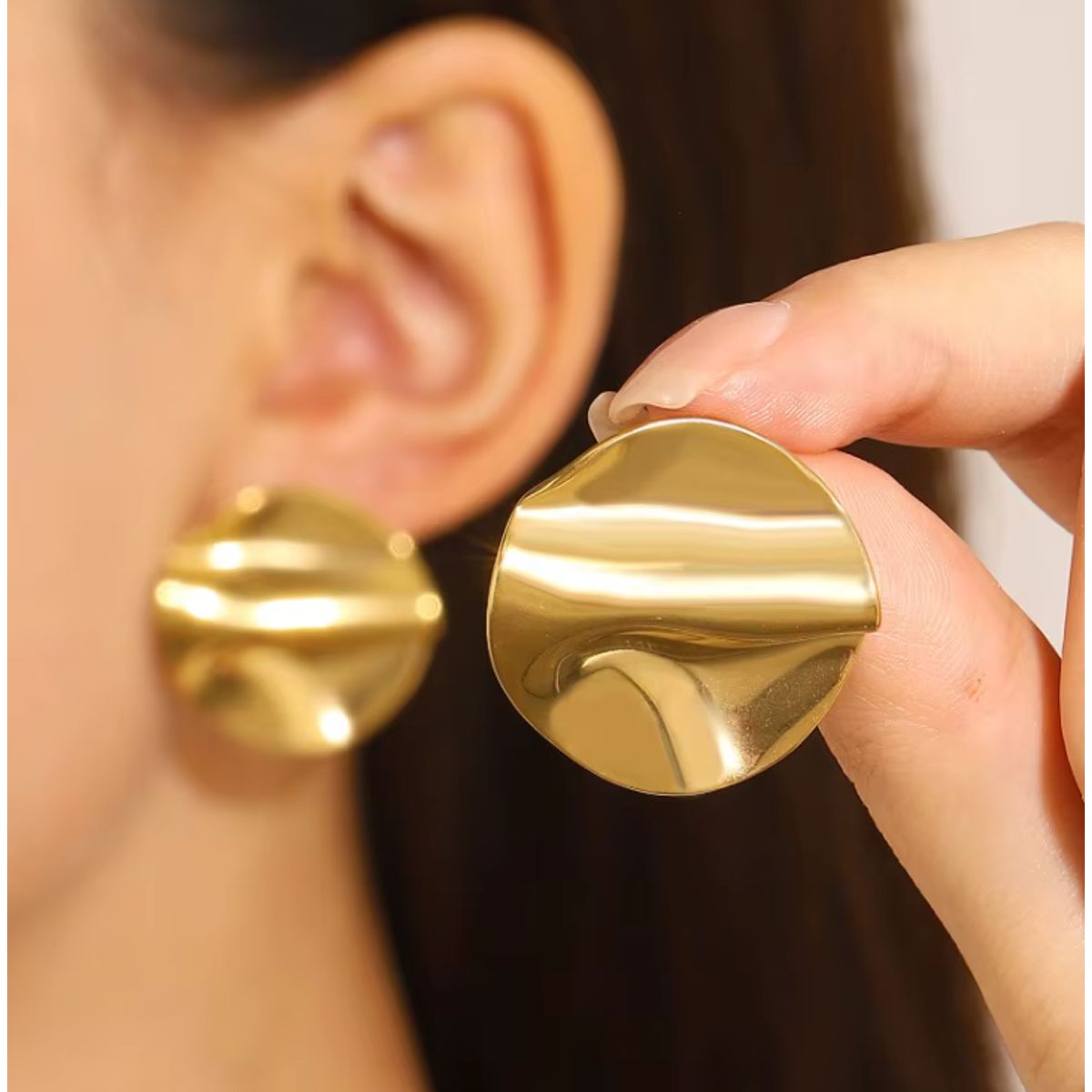 GENERICO - Aretes circulares  acero inoxidable dorado