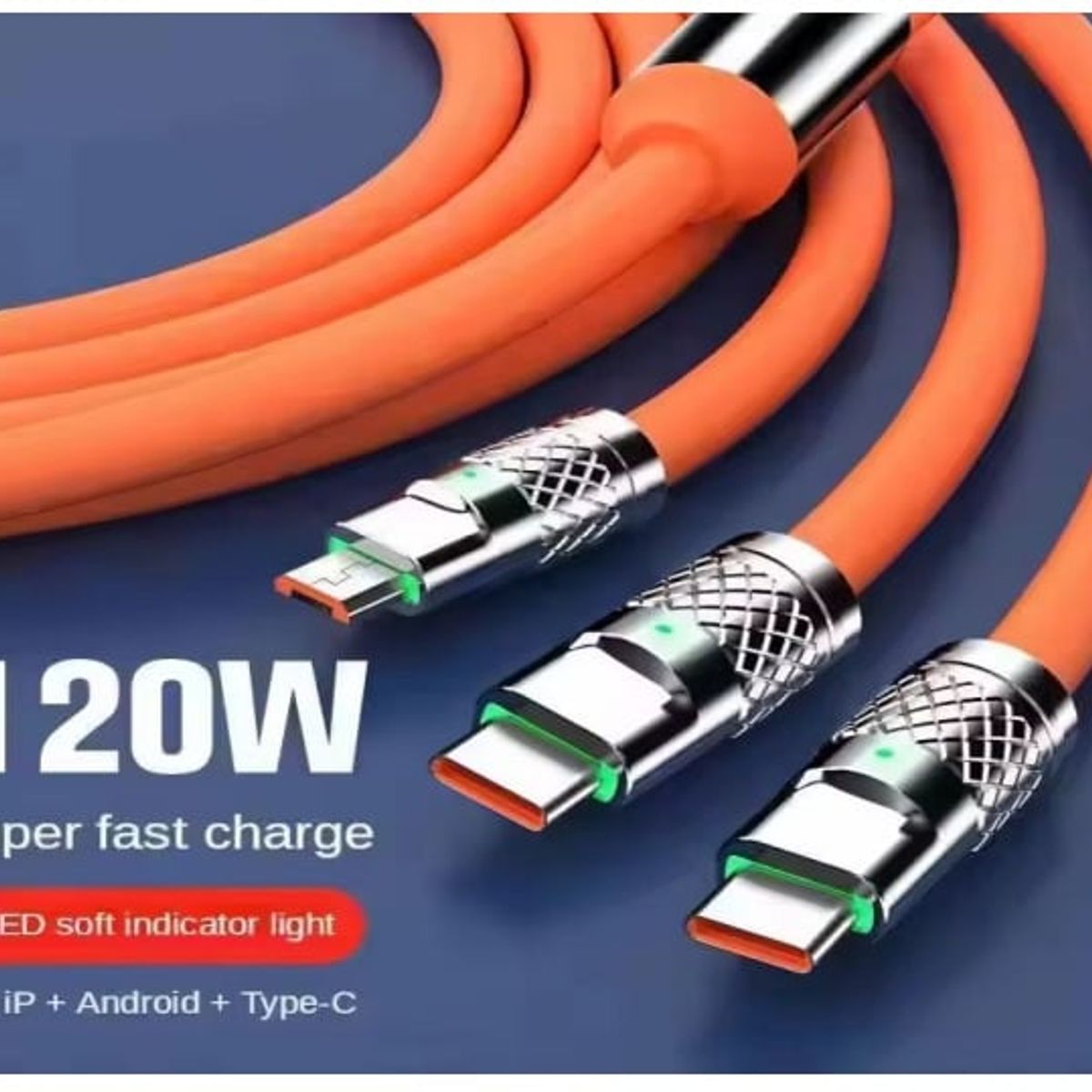 SMART - CABLE 3 EN 1 DE GROSOR EXTRA REFORZADO 120W CARGA RAPIDA 1.2 METROS