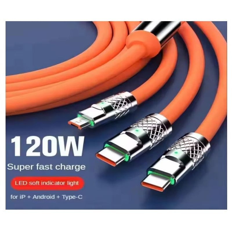 SMART - CABLE 3 EN 1 DE GROSOR EXTRA REFORZADO 120W CARGA RAPIDA 1.2 METROS