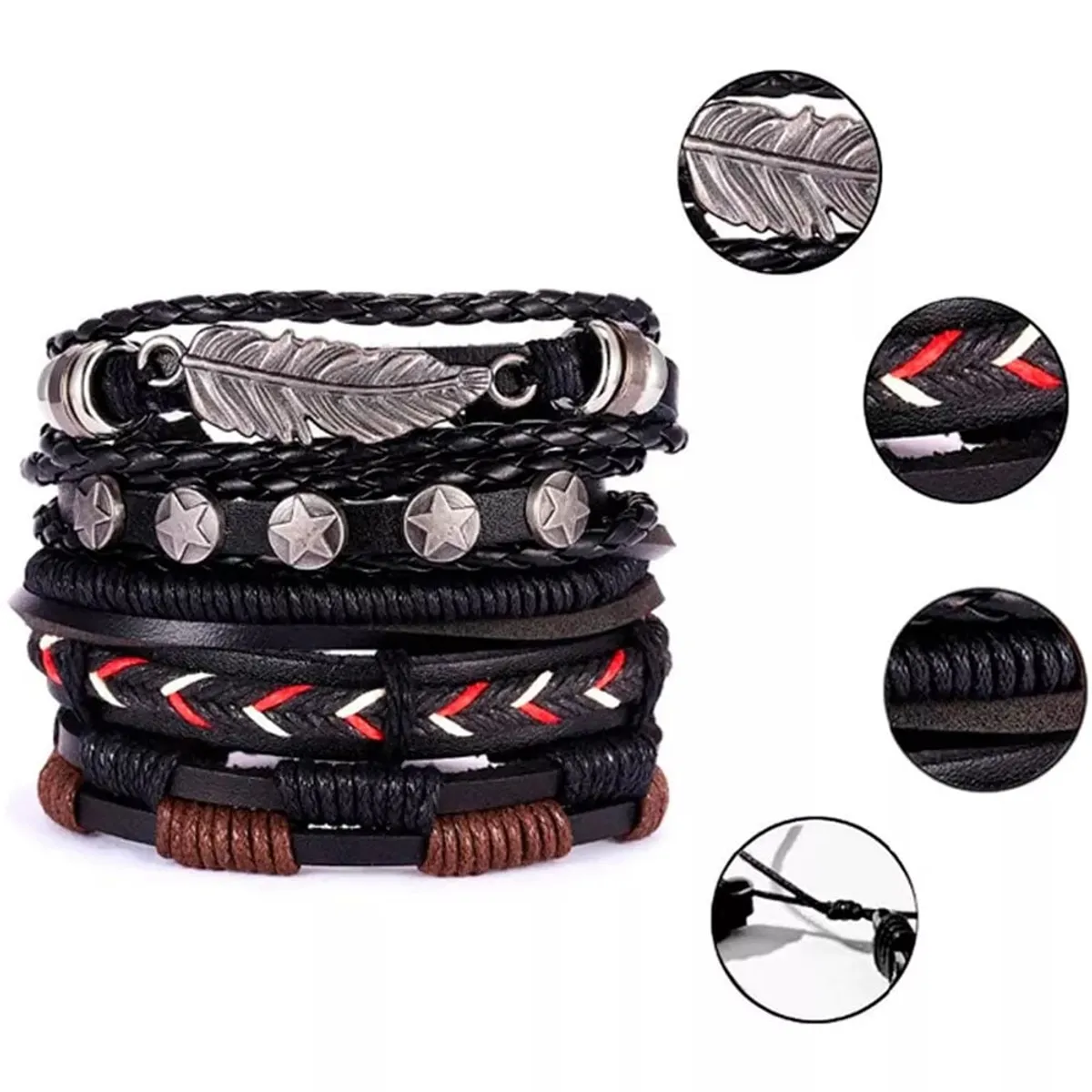 GENERICO - PULSERAS HOMBRE CUERO SET