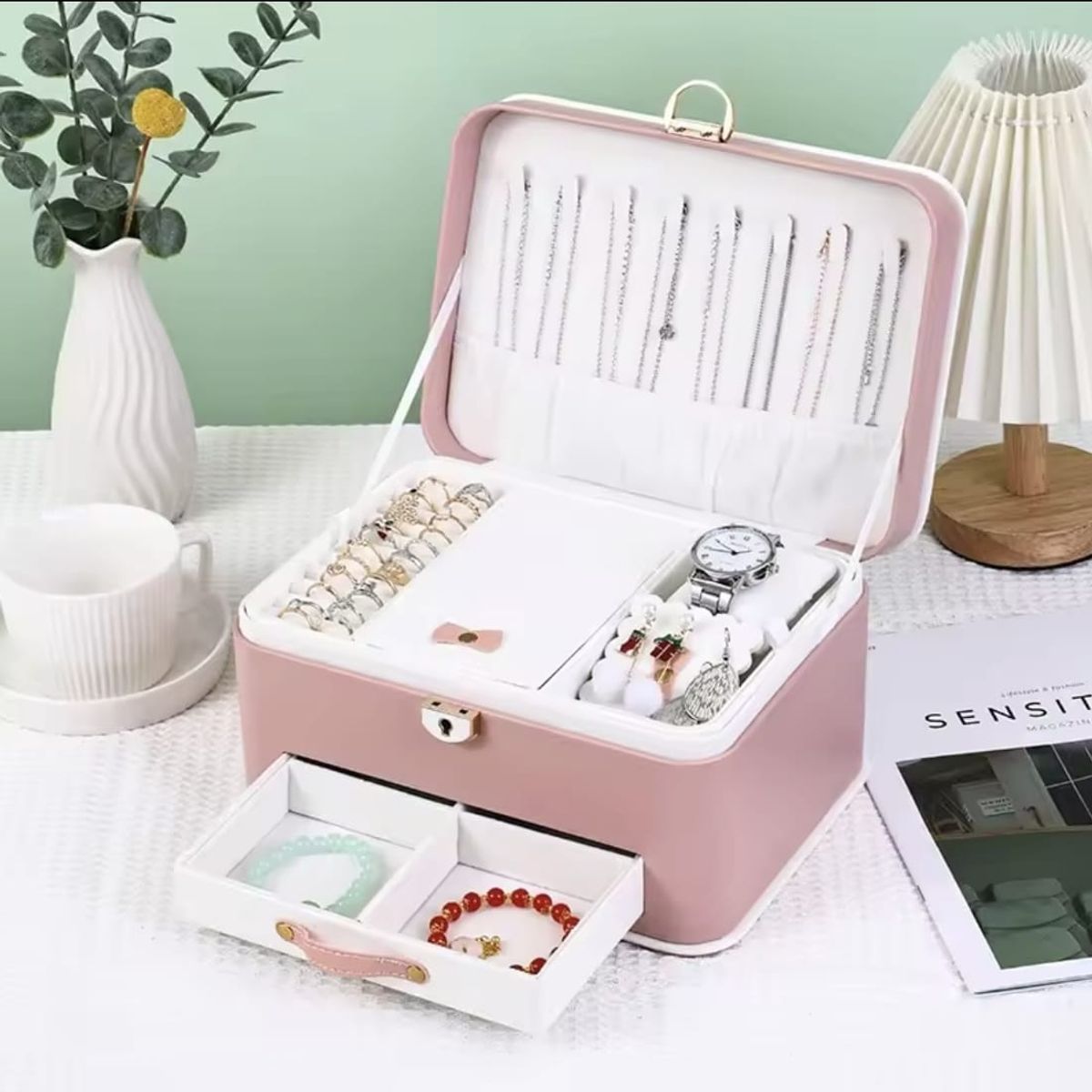 GENERICO - Caja De Joyero con  Almacenamiento De Aretes de 2 Niveles