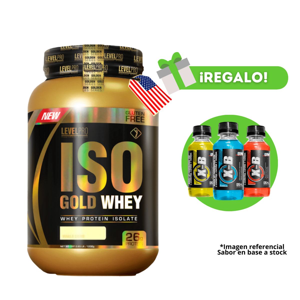 LEVEL PRO - PROTEÍNA ISO GOLD WHEY 1KG VAINILLA + 3 XB