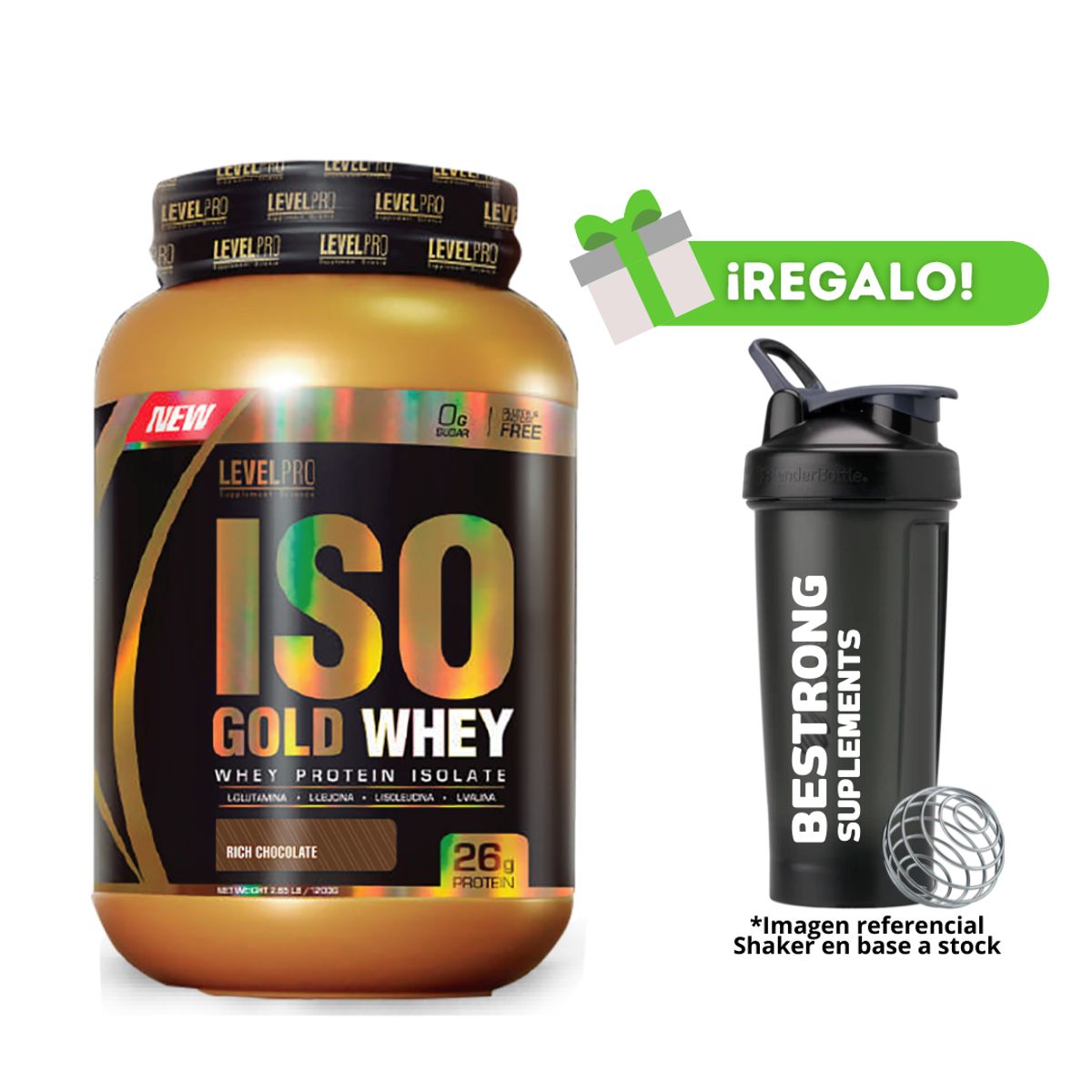 LEVEL PRO - PROTEÍNA ISO GOLD WHEY 1KG CHOCOLATE + SHAKER
