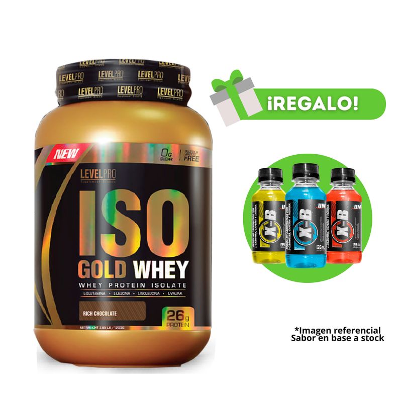 LEVEL PRO - PROTEÍNA ISO GOLD WHEY 1KG CHOCOLATE + 3 XB