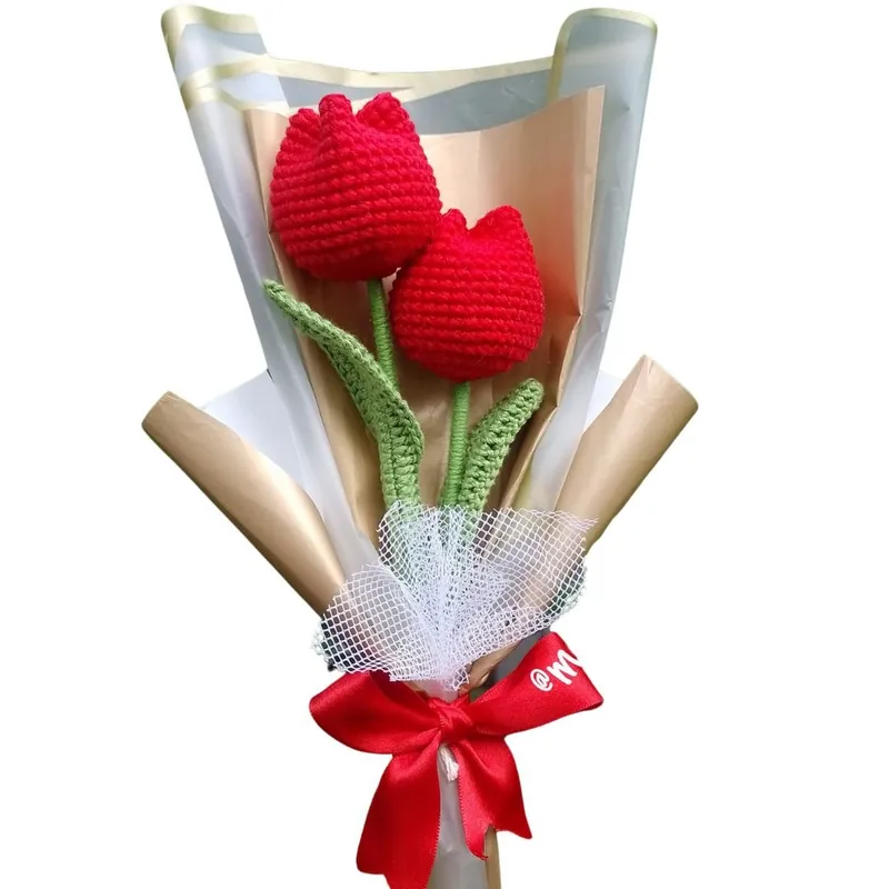 GENERICO - Ramo x 02 Tulipanes Eternos Rojos Tejidos a Crochet Flores