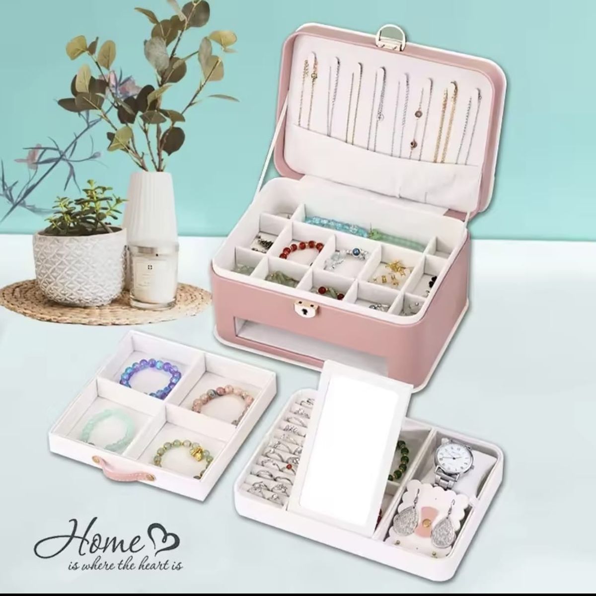 GENERICO - Caja De Joyero con  Almacenamiento De Aretes de 2 Niveles