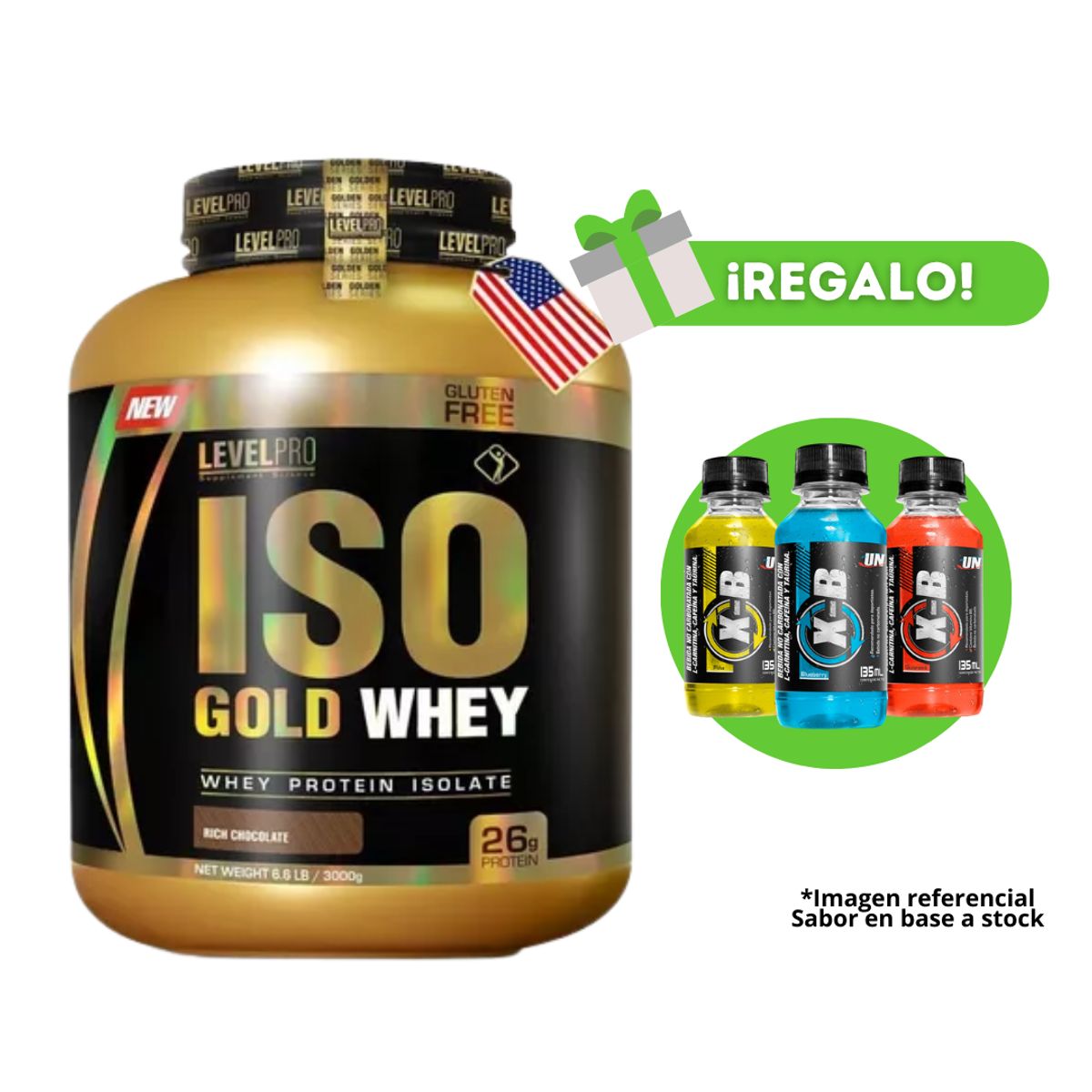 LEVEL PRO - PROTEÍNA ISO GOLD WHEY 3KG CHOCOLATE + 3 XB