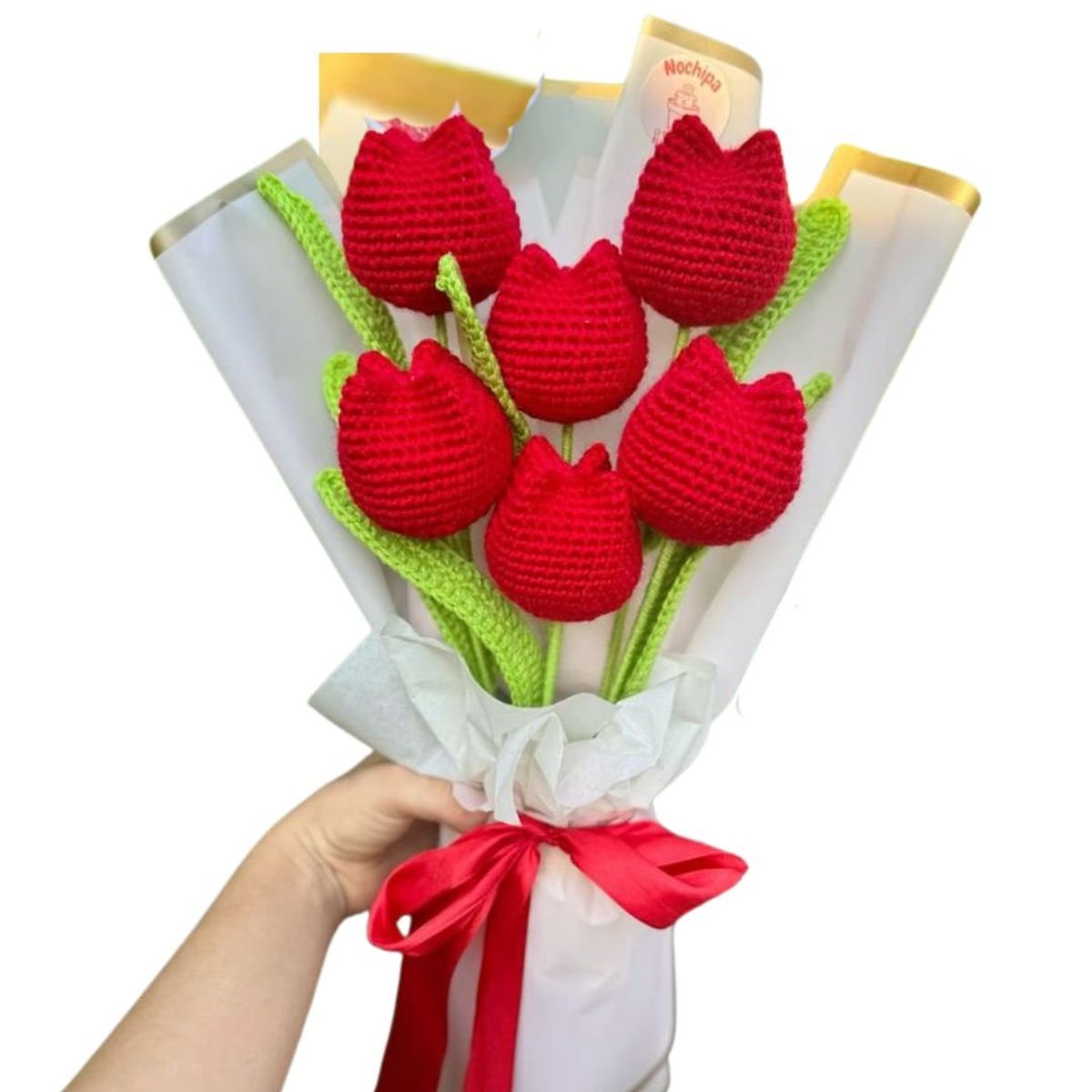 GENERICO - Ramo 06 Tulipanes Eternos Rojos Tejidos a Crochet Flores