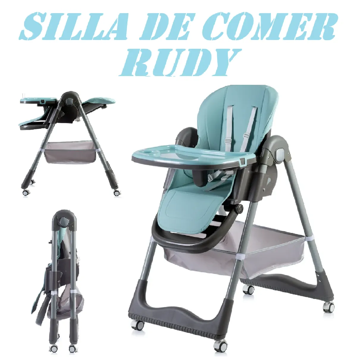 EBABY - Nueva silla de comer Rudy Regulable Ebaby -Celeste