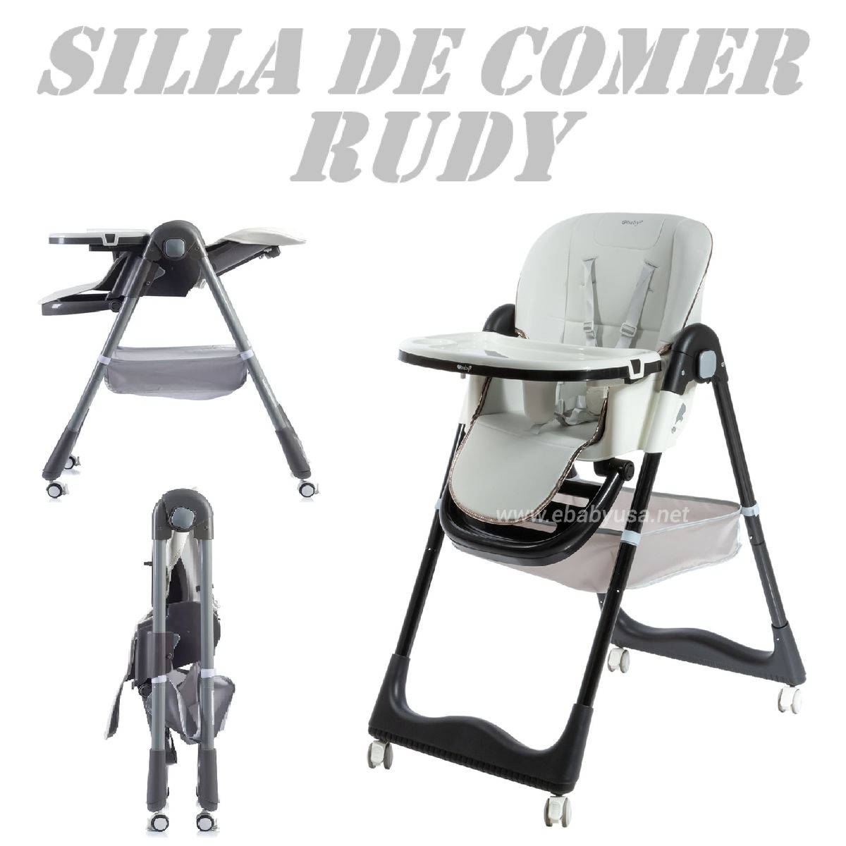 EBABY - Nueva silla de comer Rudy Regulable Ebaby -Blanco