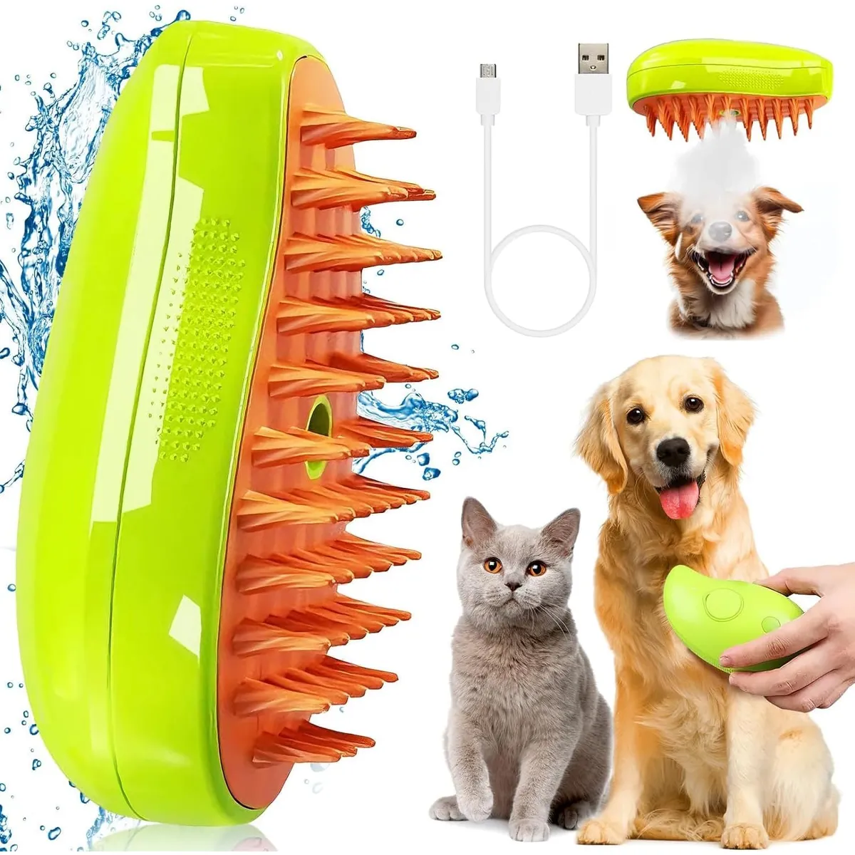 GENERICO - Cepillo Peine a Vapor 3 en 1 de Gatos Recargable + cable Usb