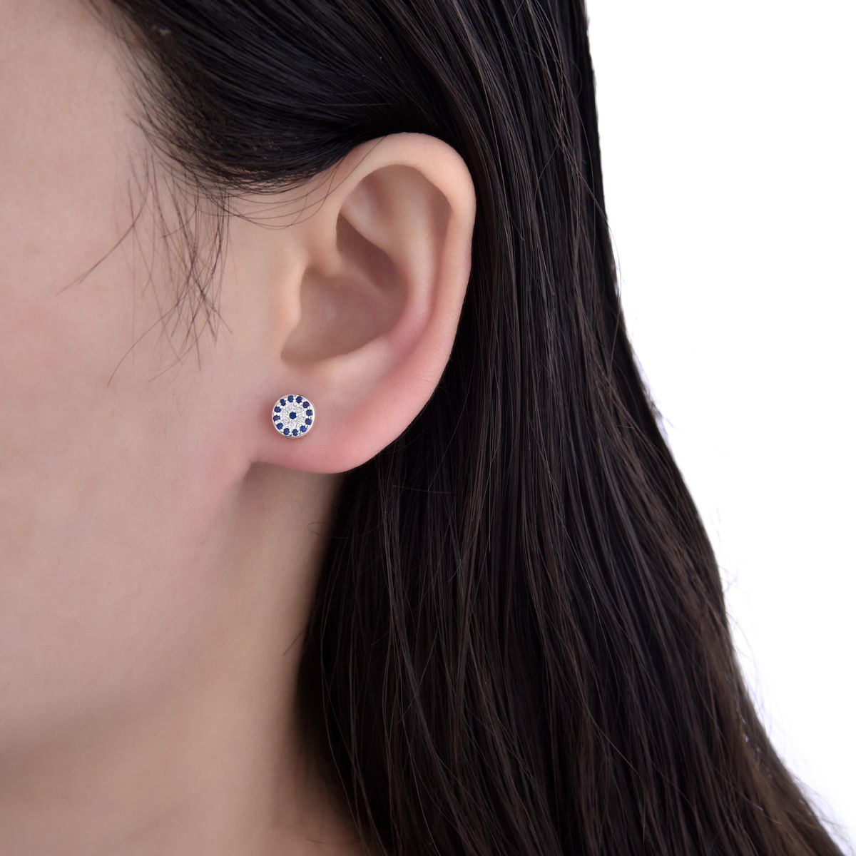 ESPIRAL ROJO - Aretes Ojo Turco Azules Brillo - Plata