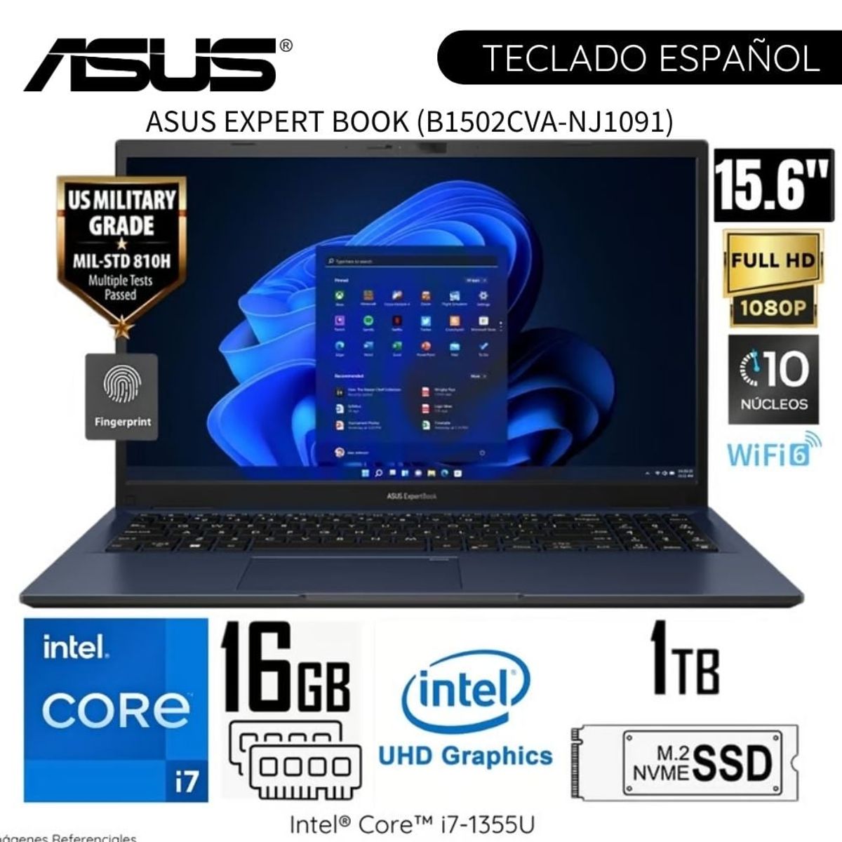 ASUS - Laptop Asus ExpertBook B1502CVA-NJ1091 Intel Core i7-1355U 16GB RAM 1TB SSD 15.6"  FHD Star Black