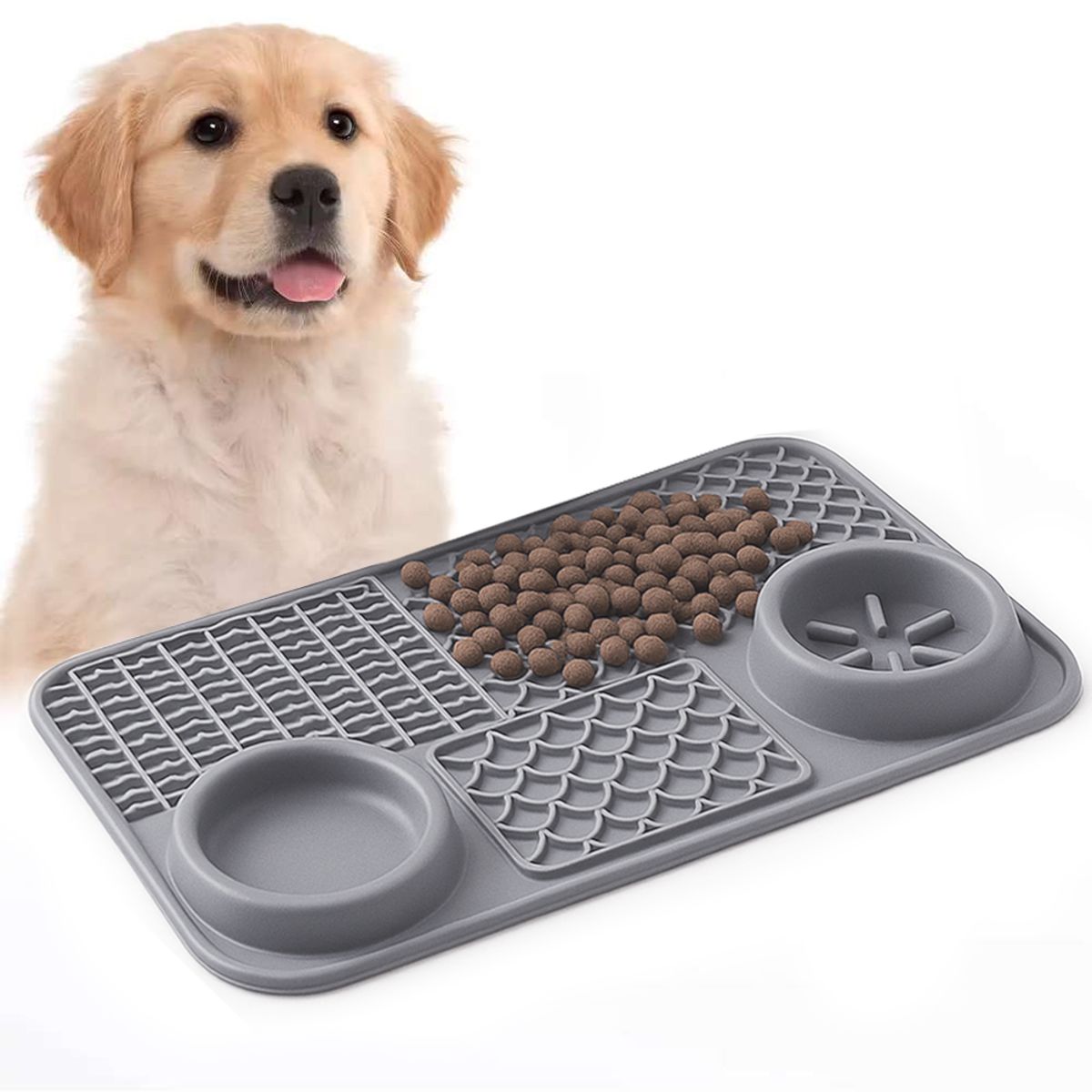 AMICATS - Lick Mat Comedero Lento para Perros y Gatos - GRIS