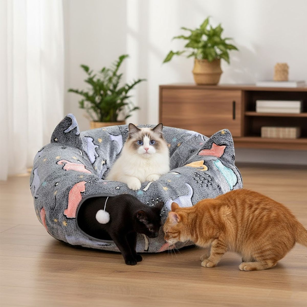 AMICATS - Cama Túnel para Gatos con Cogín