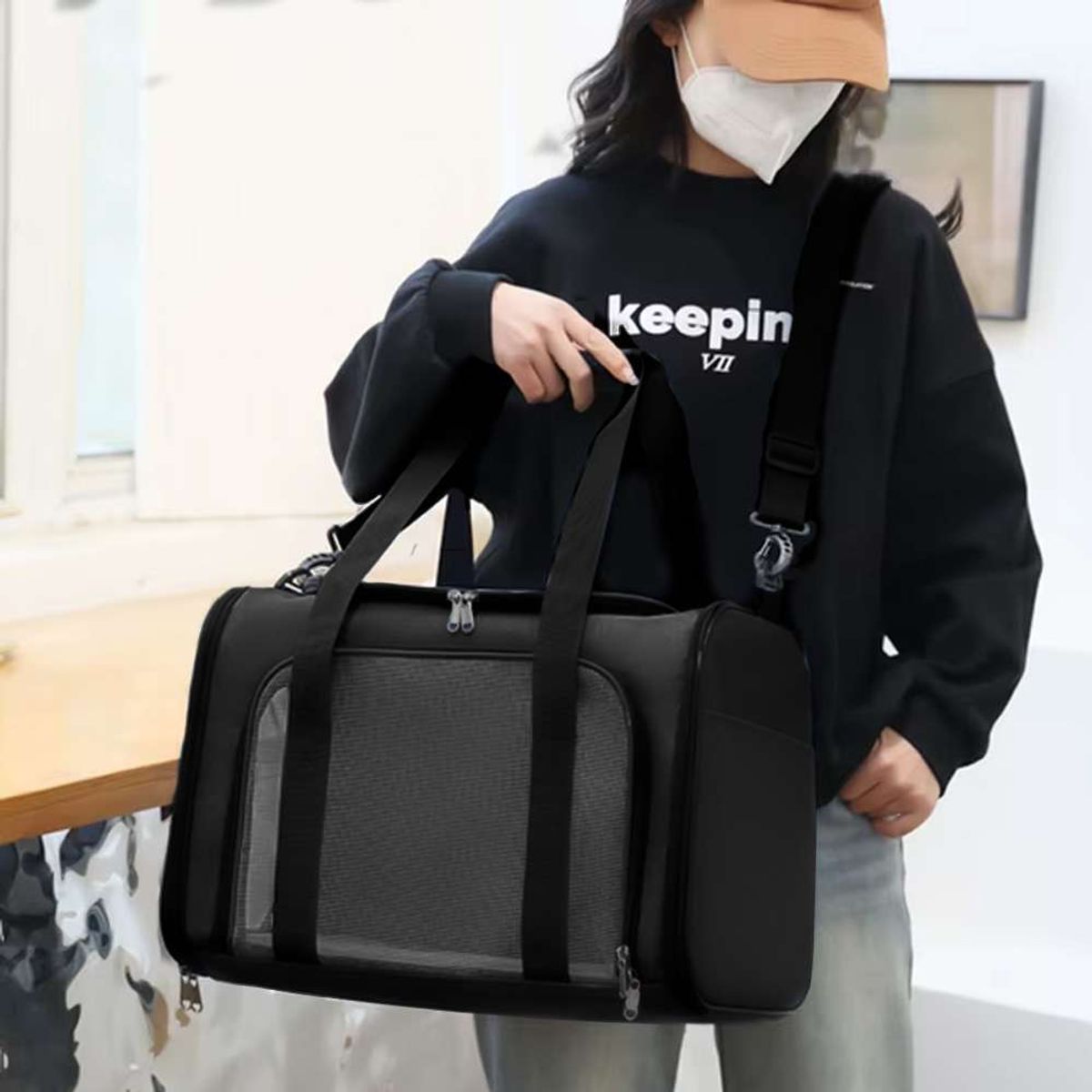 AMICATS - Transportador de Mascotas Gatos y Perros Maletin Negro