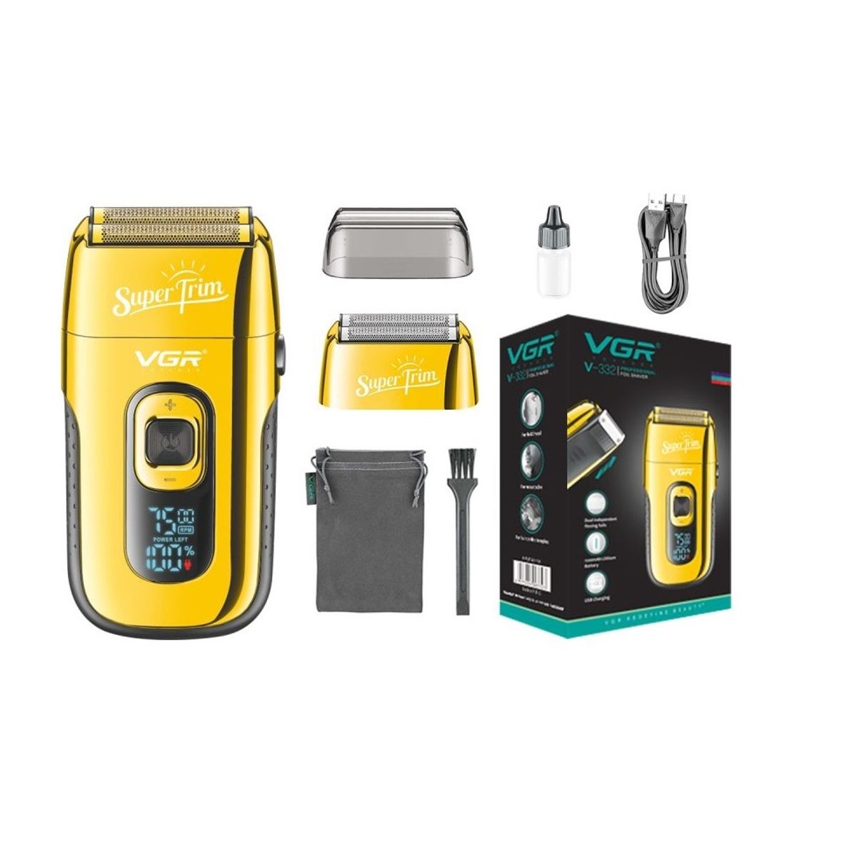 PREMIUM - Afeitadora Eléctrica Hombre Trimmer Barba 2en1 Usb Vgr V-332