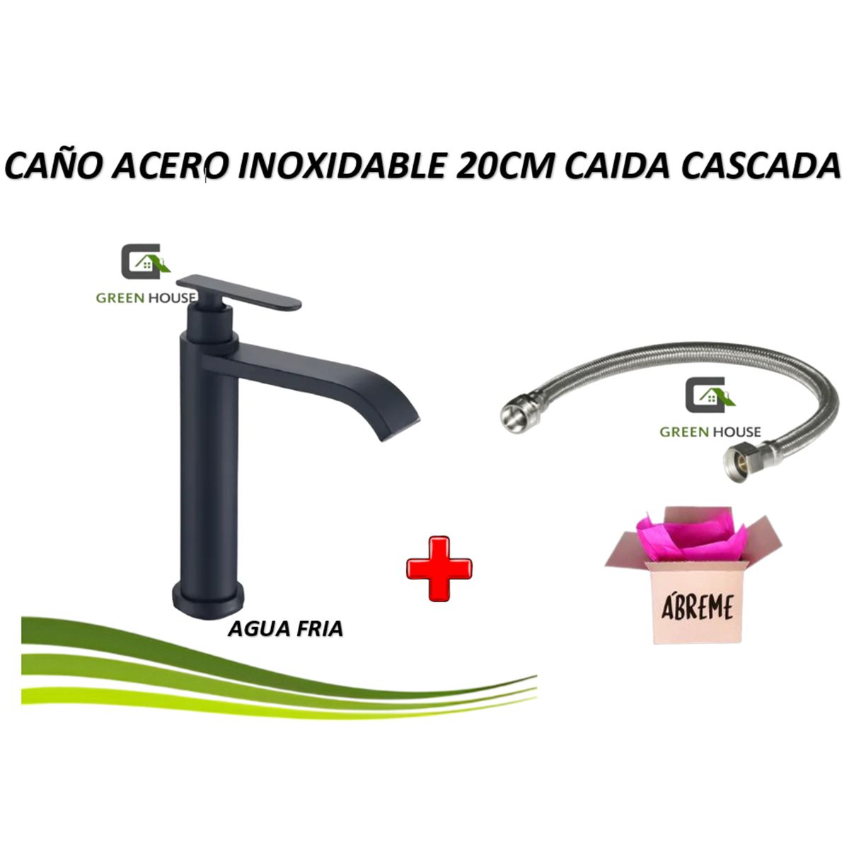 GENERICO - GRIFERIA  ACERO DE LAVATORIO BAJO NEGRO MATE AGUA FRIA