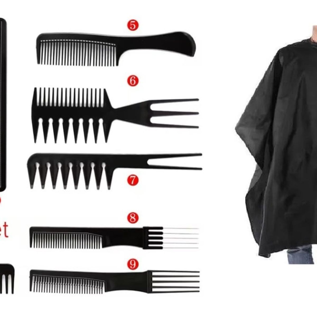 PREMIUM - Set De 10 Peines Profesionales Para Peluquerías Barberías + Capa
