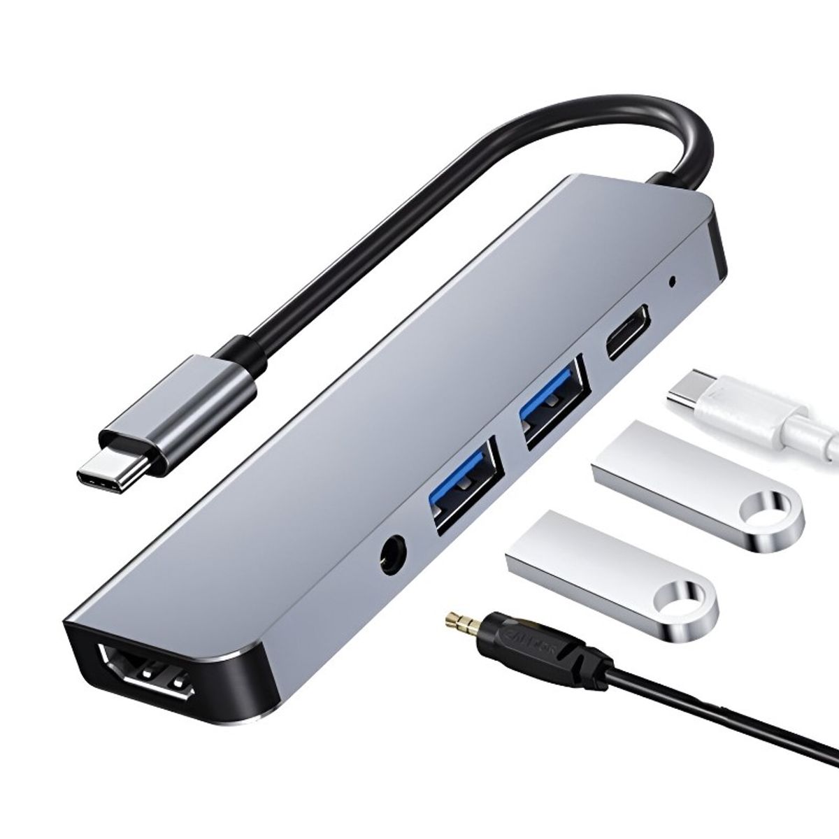 SEISA - Adaptador 5 en 1 Tipo C a HDMI  35mm  USB 3X2  PD SEISA
