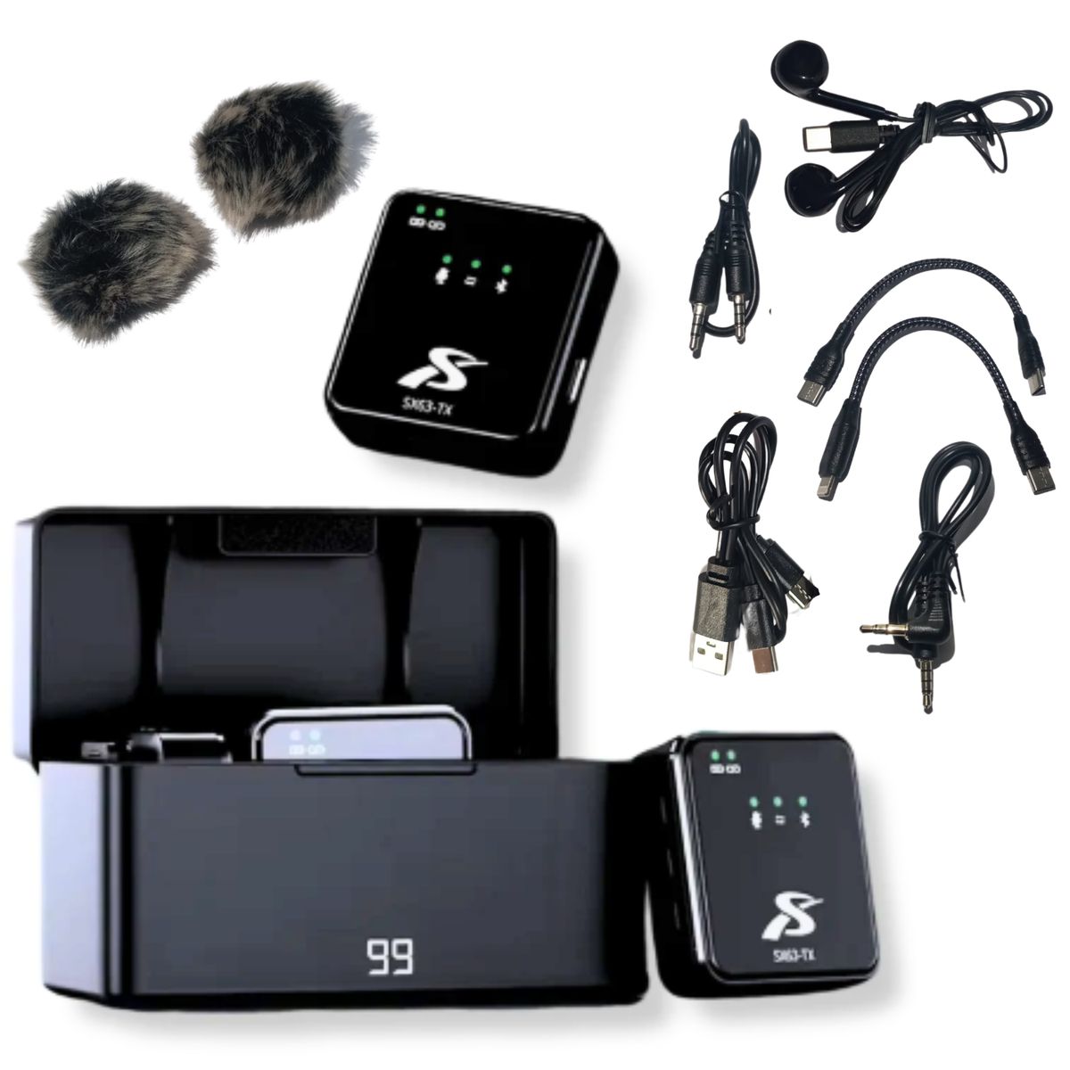 GENERICO - Micrófonos Inalámbricos Solapa Recargables Dual 4 En 1 Sx63