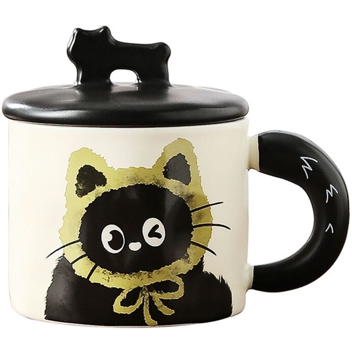 GENERICO - Taza de Cerámica Gato Negro Colección Invierno 400 ml- Verde