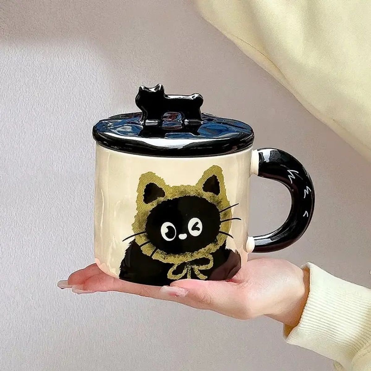 GENERICO - Taza de Cerámica Gato Negro Colección Invierno 400 ml- Verde
