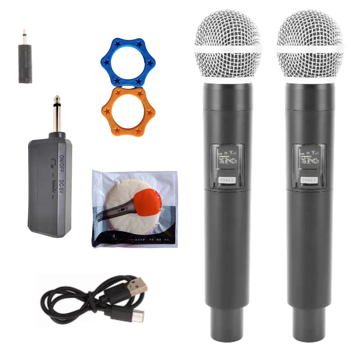 GENERICO - Micrófono Inalámbricos Recargables Dobles Karaoke Wireless UHF GE5-2