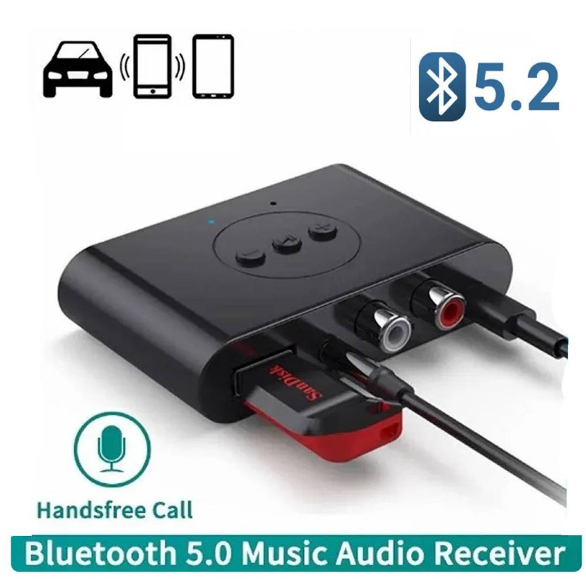 GENERICO - Bluetooth 5.2 Receptor Inalambrico Rca Aux Parlante Audífono Equipo