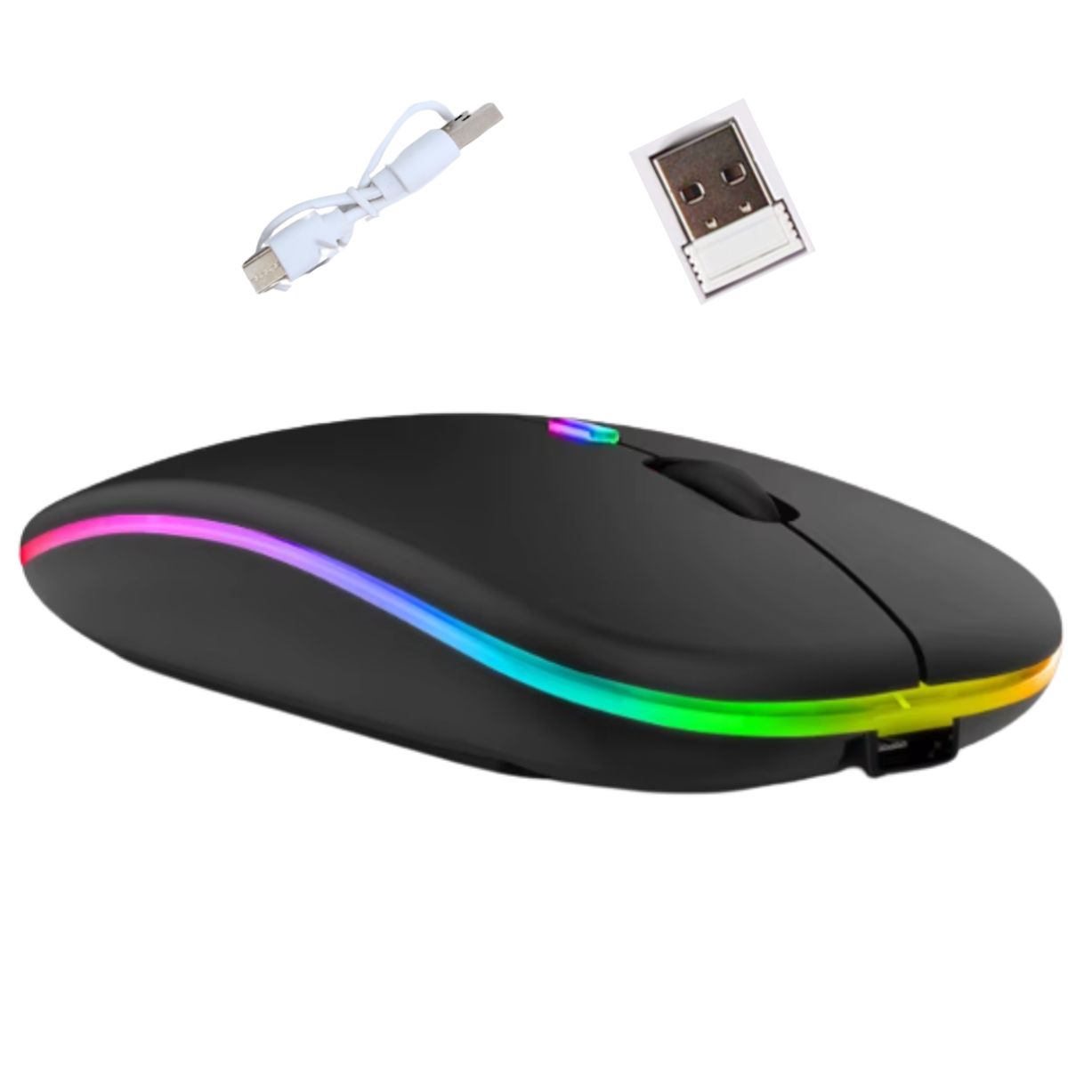 GENERICO - Mouse Inalámbrico Recargable Dual Bluetooth y USB 24G RGB NEGRO
