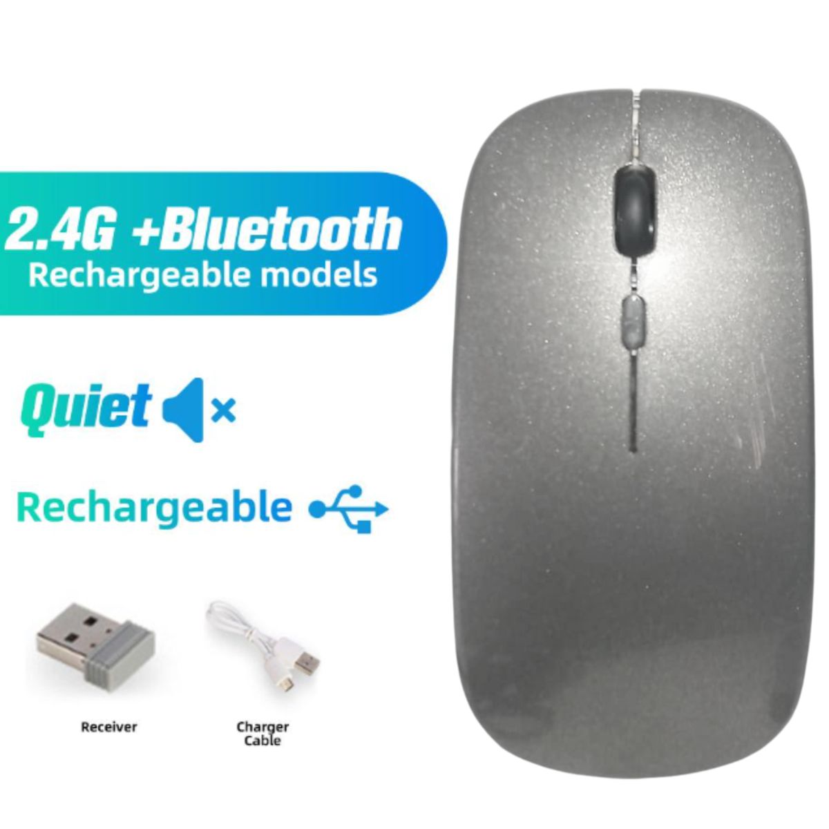 GENERICO - Mouse Inalámbrico Recargable Dual Bluetooth y USB 24G RGB PLOMO