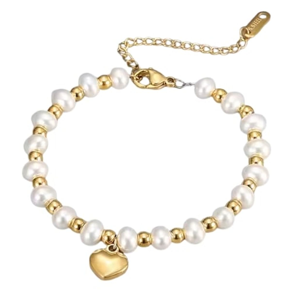 GENERICO - Pulsera Perlas del Rio con corazón Mujer