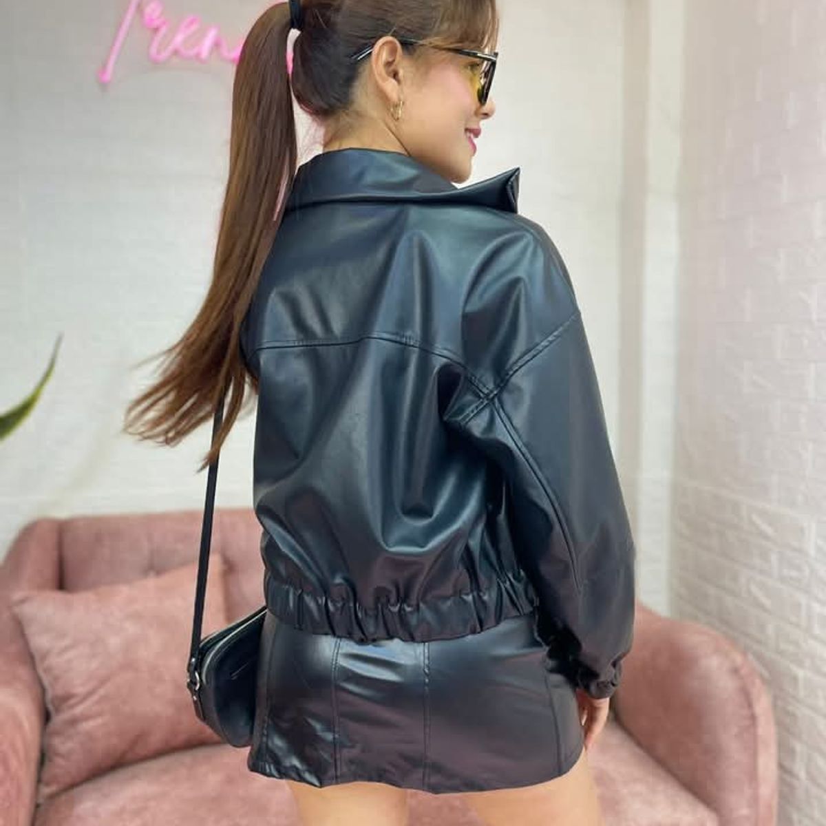 GENERICO - BOMBER JACKET OVERSIZE CUERINA PARA MUJER