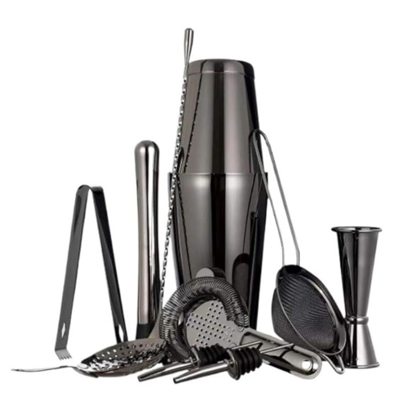 GENERICO - Kit Bartender Profesional 10 Pzs Color Negro en Acero Inox