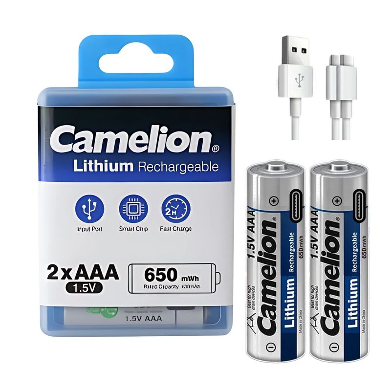 CAMELION - Pilas AAA CAMELION 1.5V Recargables por USB Pack 2 Unidades