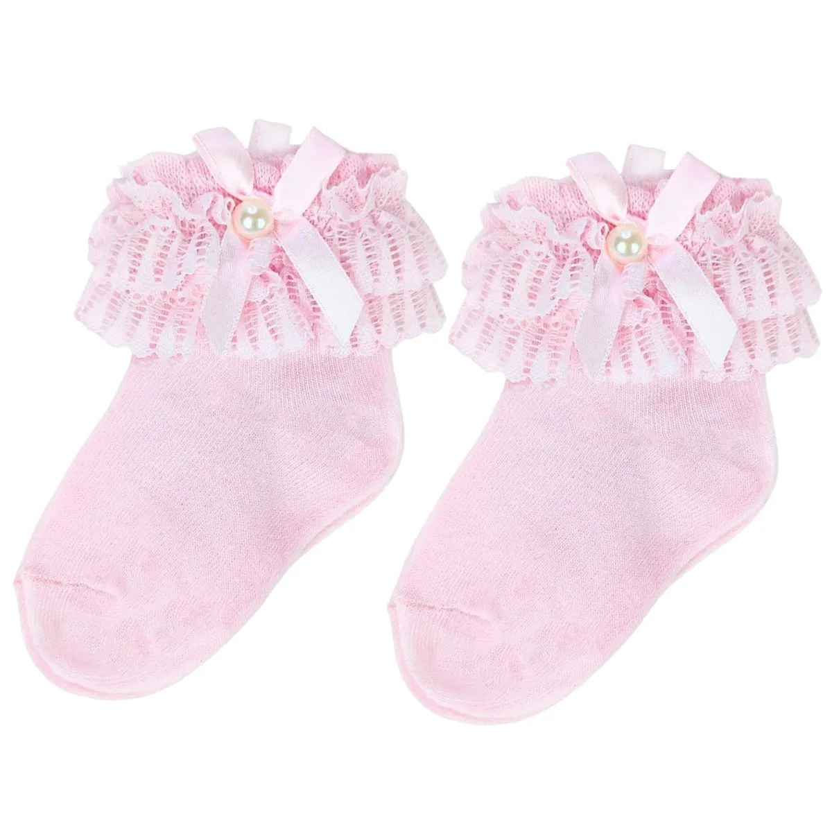 GENERICO - Medias con lazo en el tobillo para niña - Rosado T1-T3 US