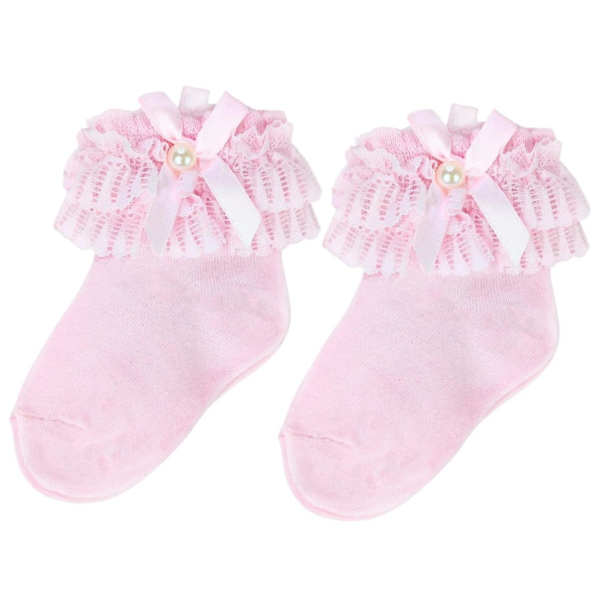 GENERICO - Medias con lazo en el tobillo para niña - Rosado T1-T3 US
