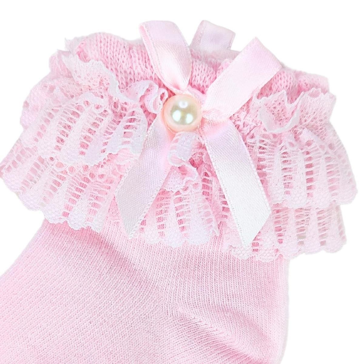 GENERICO - Medias con lazo en el tobillo para niña - Rosado T1-T3 US