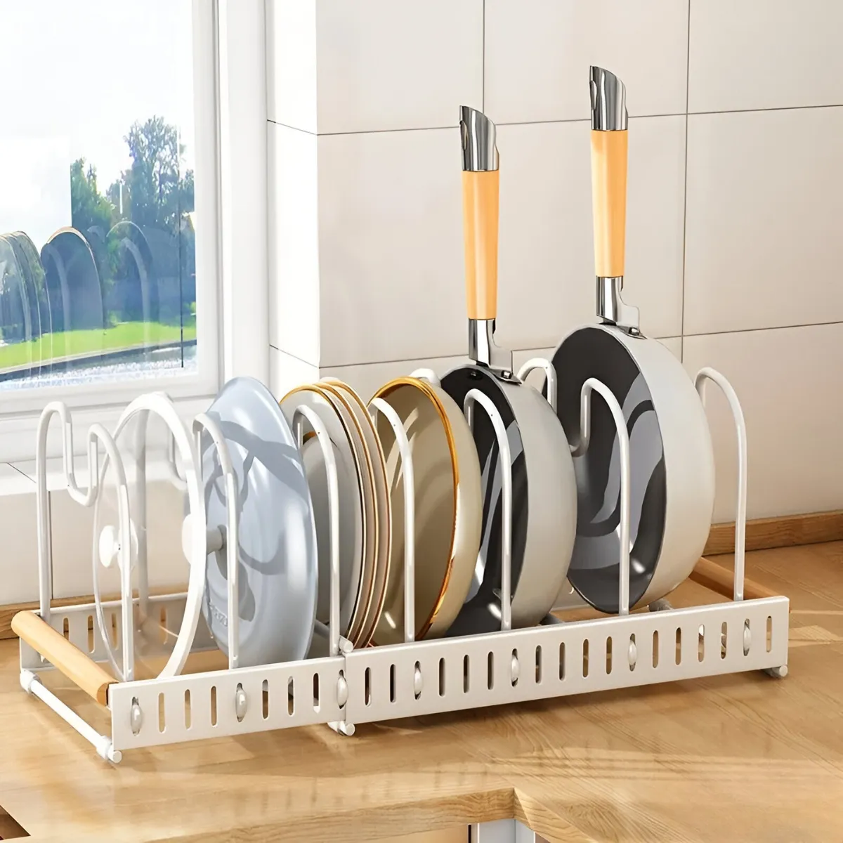 ELMEJORPRECIO - Organizador Extensible de Cocina para Ollas y Sartenes Blanco