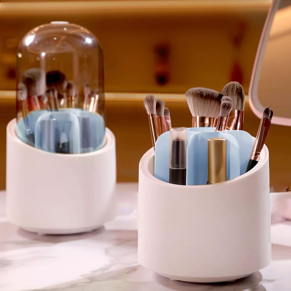 ELMEJORPRECIO - Organizador para Brochas de Maquillaje Giratorio Celeste