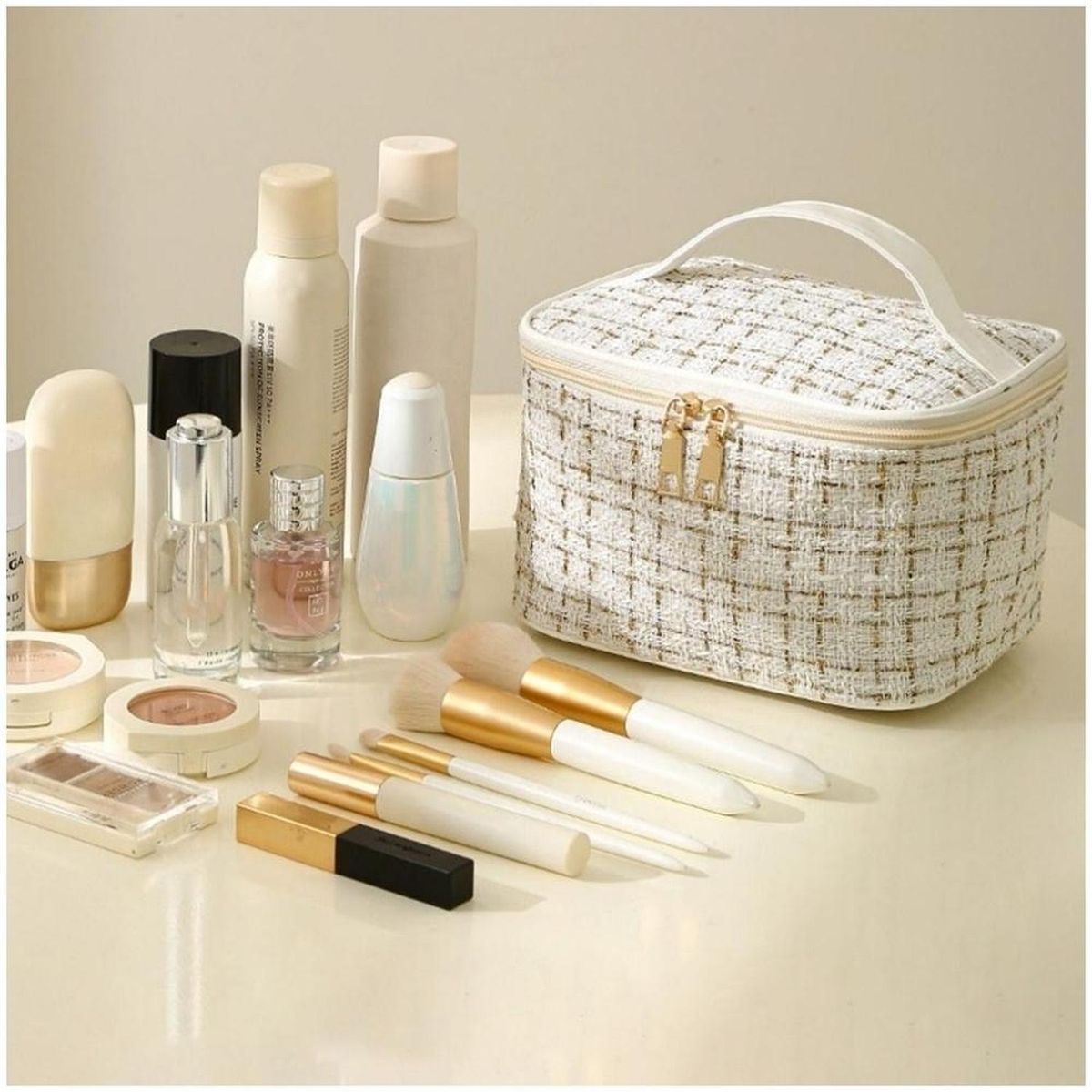 MINARI - Neceser Organizador de Maquillaje Bolsa Cosméticos Portátil Blanco N03