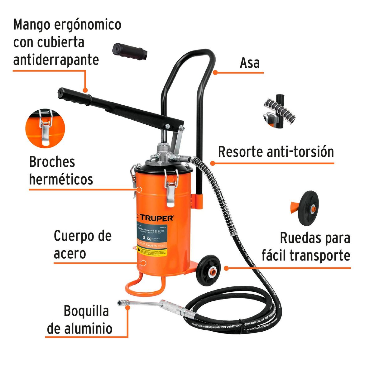 Truper - Bomba inyectora de grasa 5kg Truper