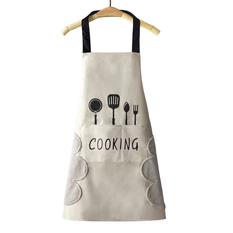GENERICO - DELANTAL DE COCINA MANDIL IMPERMEABLE CON SECADOR COLOR CREMA