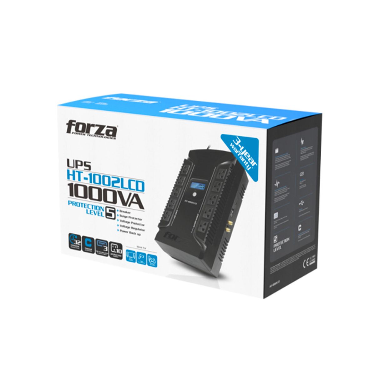 FORZA - UPS INTERACTIVA FORZA 600W 1000VA 220V NEGRO PN HT-1002LCD