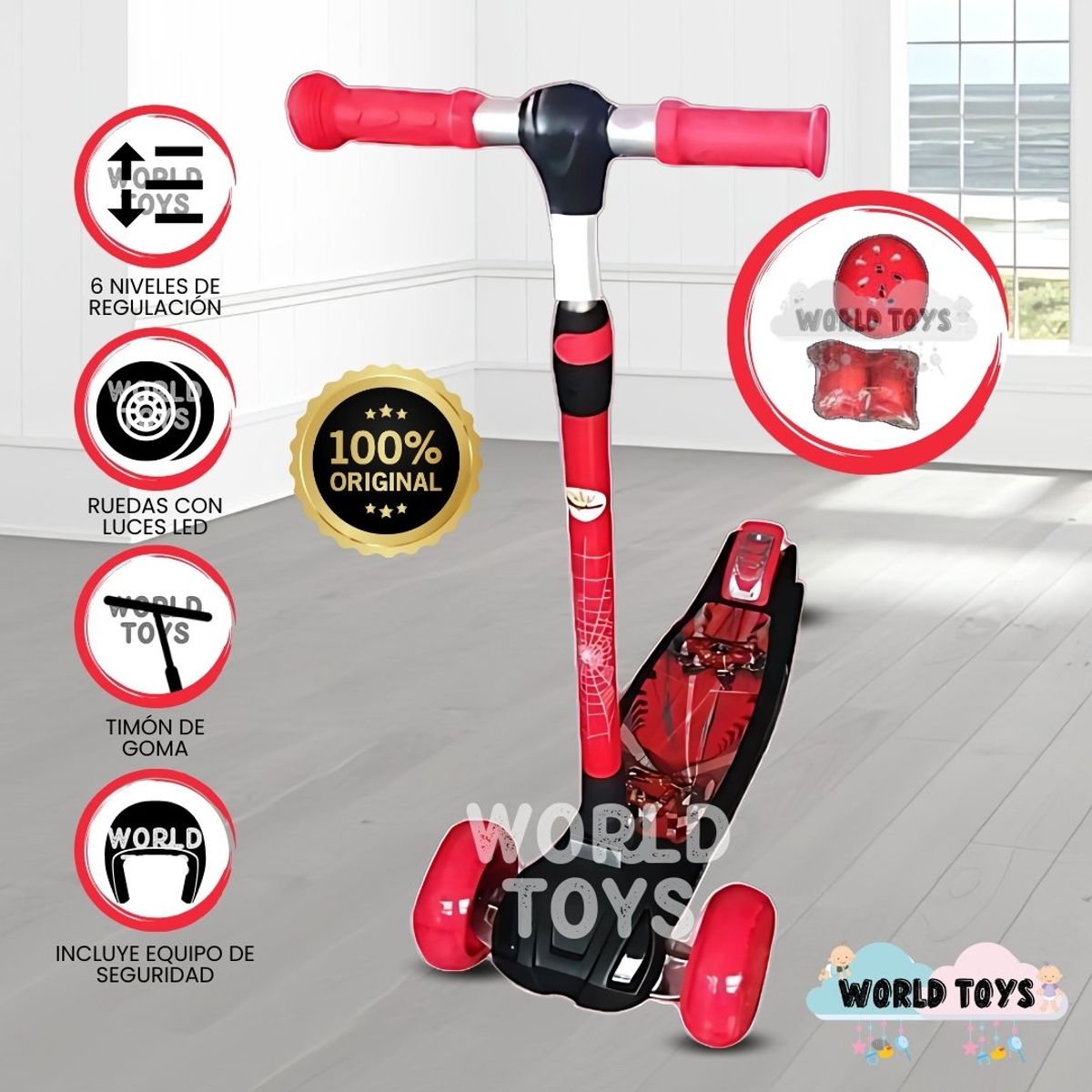 KIDS - Scooter para Niños con Kit de Protección «FUNNY KIDS» Red