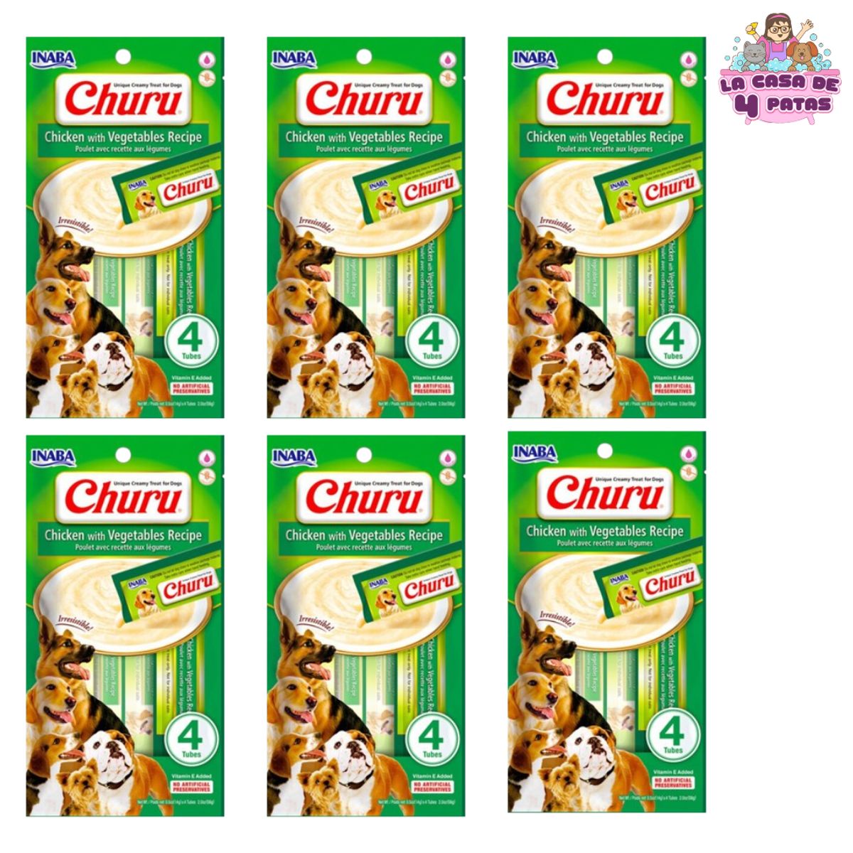 INABA - Churu para PERROS Snack de POLLO CON VEGETALES PACK 6