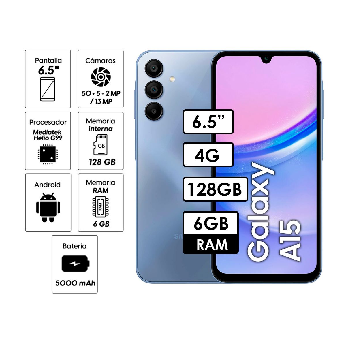 SAMSUNG - Celular Samsung Galaxy A15 4G 6GB 128GB Azul oscuro