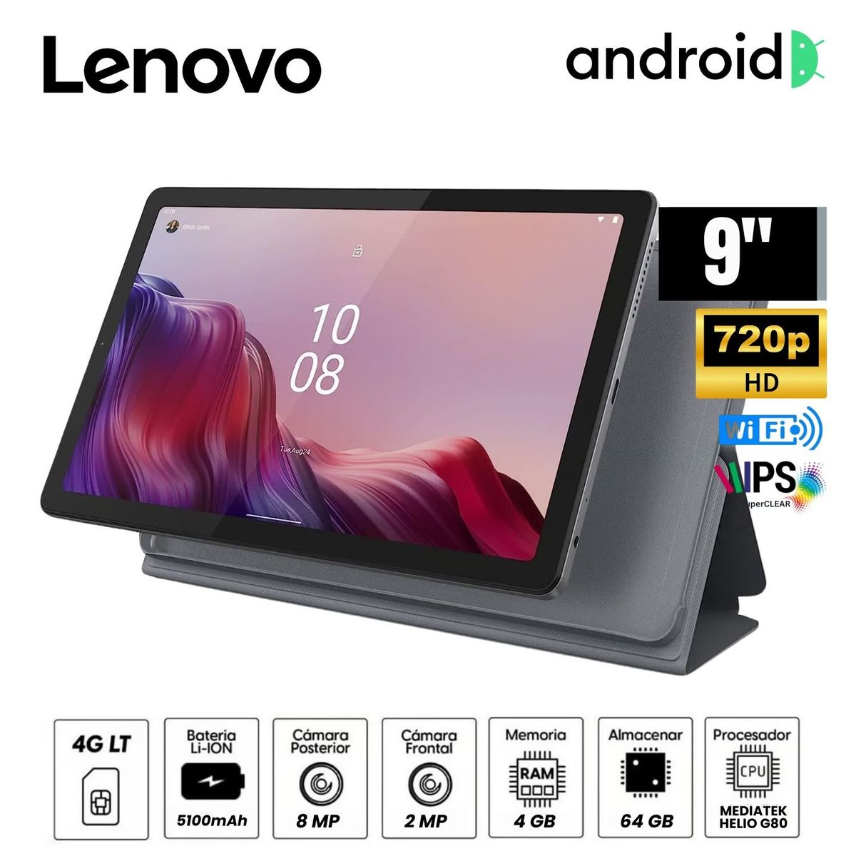 LENOVO - Tablet Lenovo Tab M9 LTE 9"Pulg.  4GB RAM 128GB SSD HD TB310XU + Folio Case